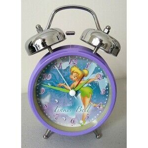 DISNEY Fairies Tinkerbell Twin Bell Alarm Clock Purple Retro Collectible EUC!